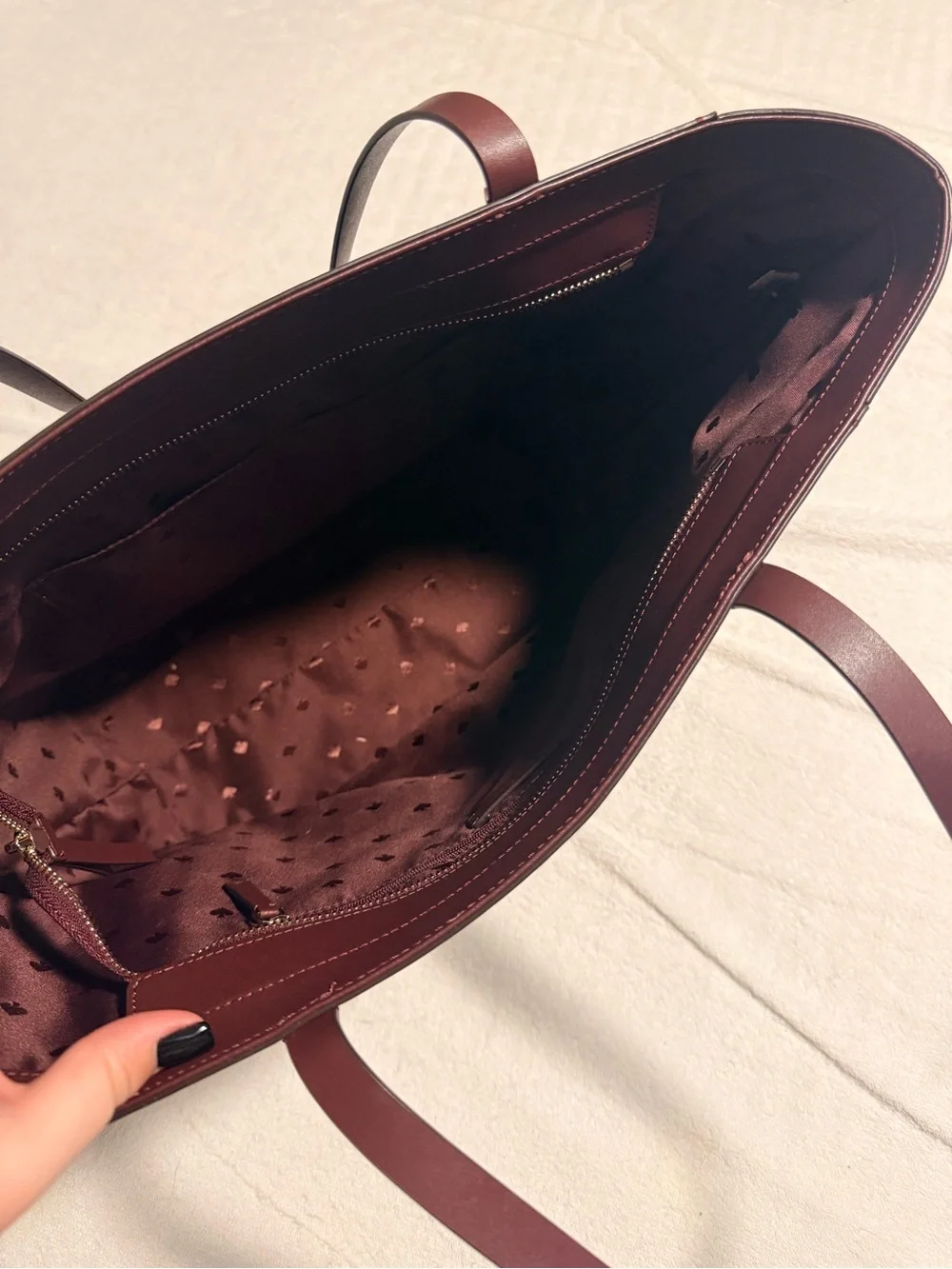 Kate Spade Wine Red Leather Tote with Front Pocket